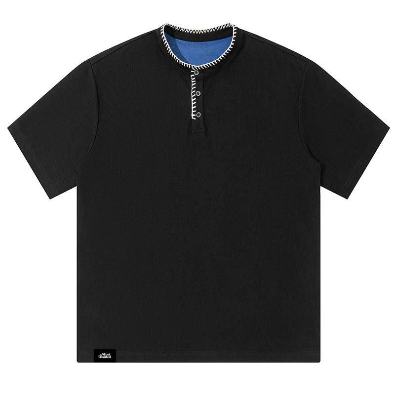 MostwantedLab T Shirts Unisex Henry Collar Thin Mock Two Piece