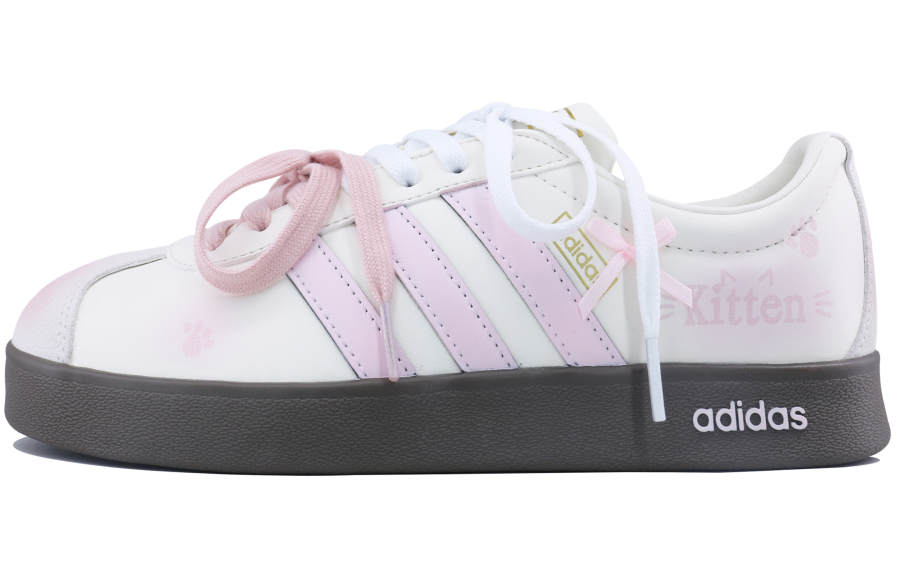 Adidas Adidas Vl Court Classic Synthetic Leather Lightweight Low top Skateboard Shoes Unisex White Pink
