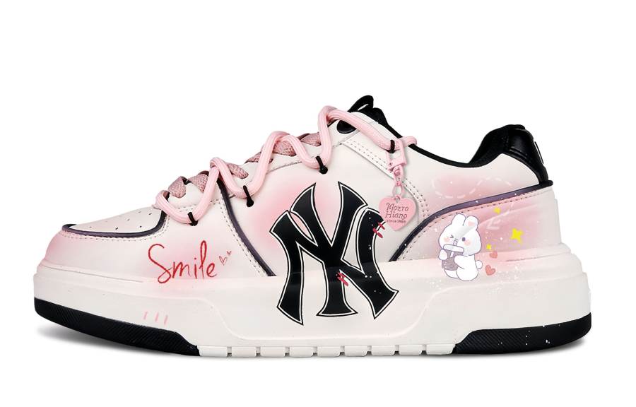 MLB Chunky Liner Gummies Bunny Pu Cushioning Abrasion Resistant Low top Skateboard Shoes Unisex White Pink