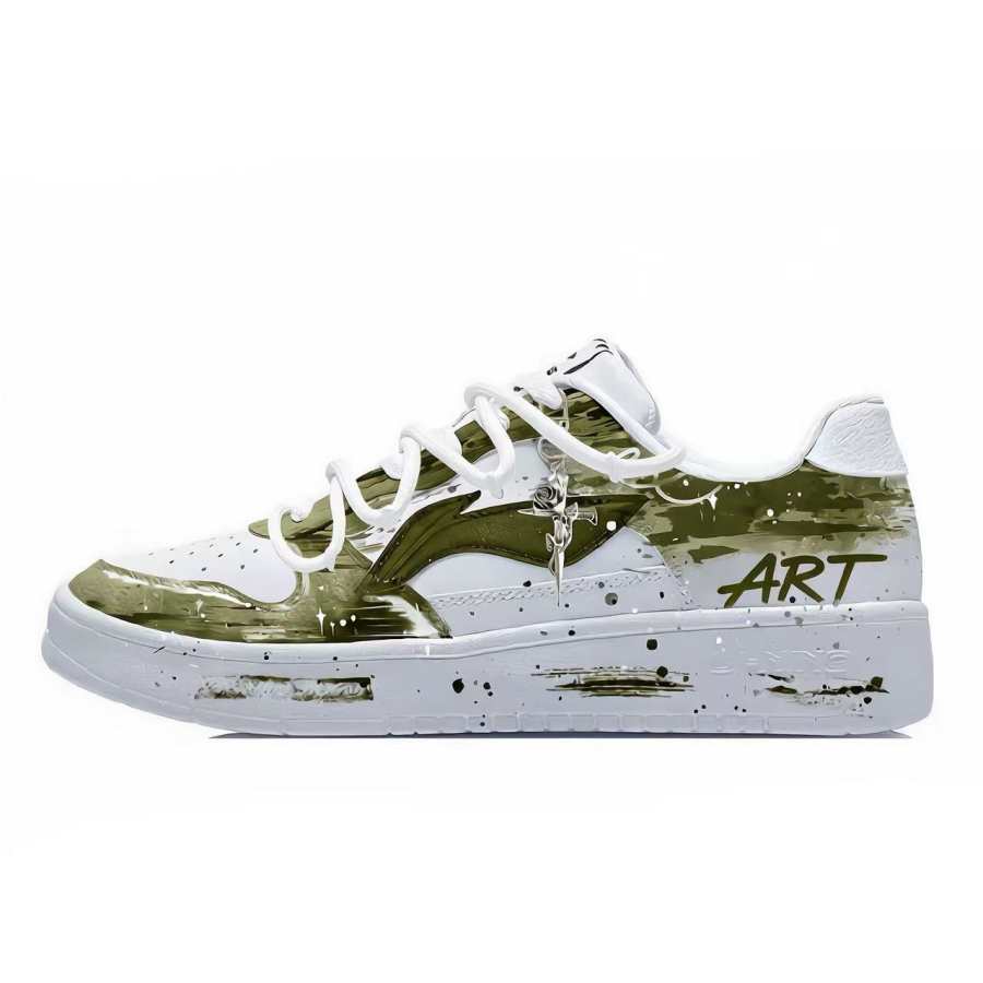 Li-Ning Li Ning Floating Boat Spring Summer Shiro Shoes Campus Style Blended Hand Drawn Camouflage American Graffiti
