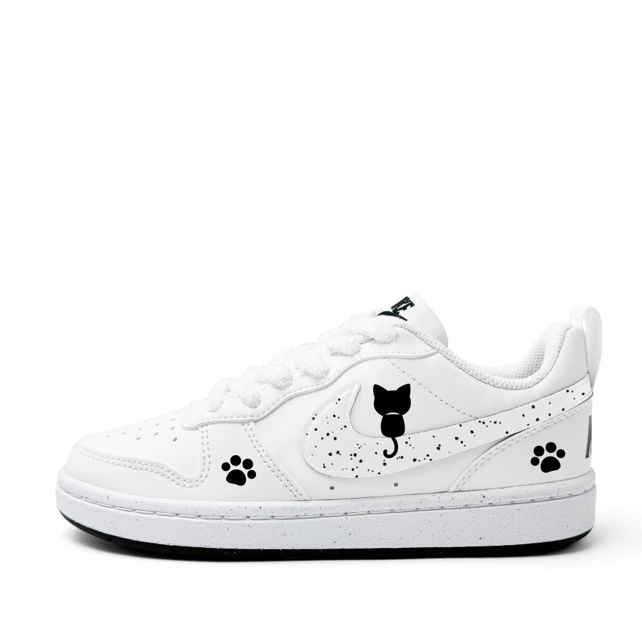 Nike Nike Court Borough Back Cat Synthetic Leather Abrasion Resistant Low top Kids' Skateboarding Shoes White Teenagers