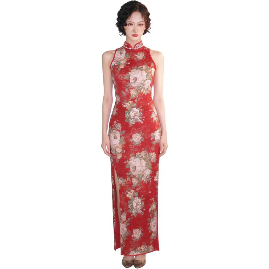 JBBCN Sleeveless Dresses Women's Red Stand Collar Thin Long