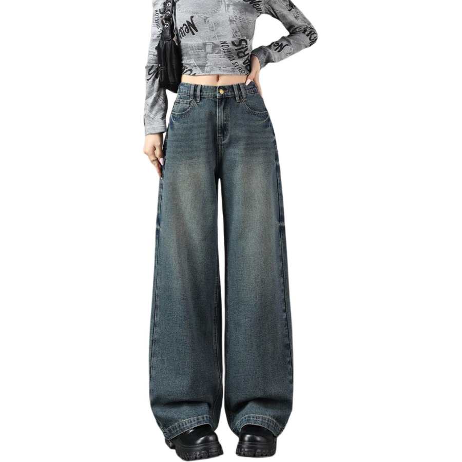 Tonlion Jeans Women's Vintage Blue Moderate Wide Leg Pants