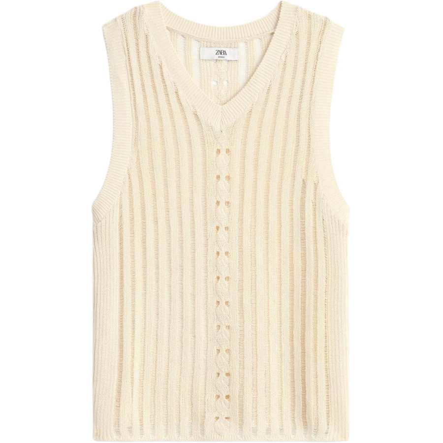 ZARA Tank Tops Men's Light Beige V Neck Thin Other