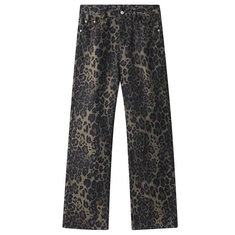 MostwantedLab Jeans Unisex Leopard Print Moderate Wide Leg Pants
