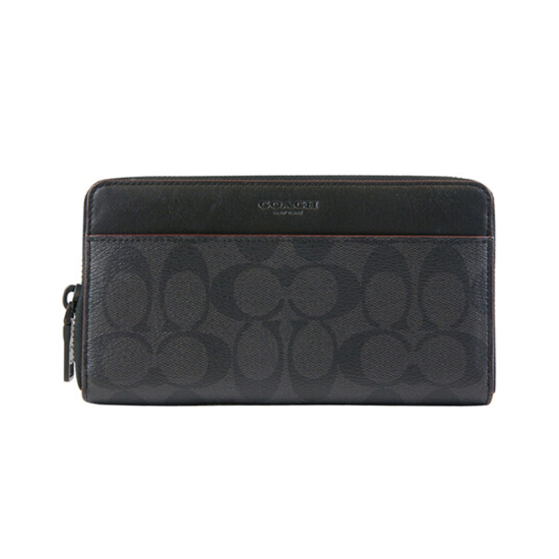 COACH Accordion Wallet Coated Canvas Wallet Clutch Men's Gray Black