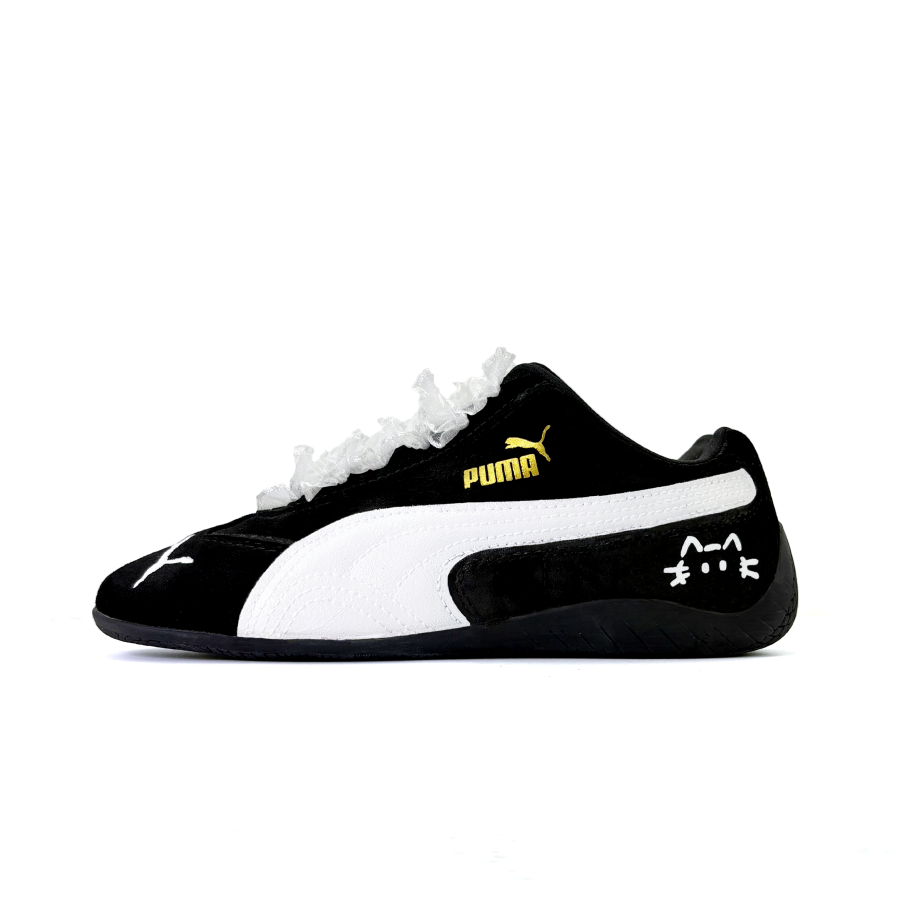 PUMA Speedcat Lace Sunee Fabric Abrasion Resistant Low top Racing Shoes Unisex Black White