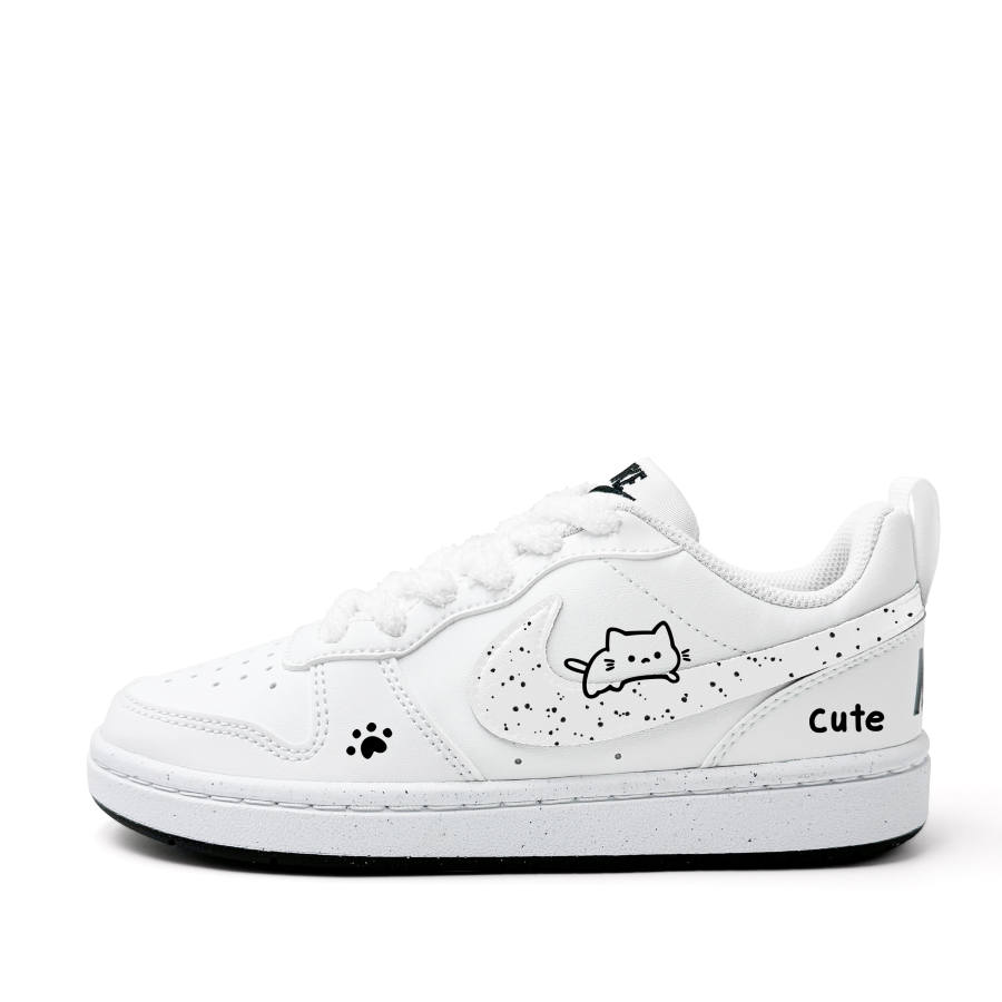 Nike Nike Court Borough Tarepanda Synthetic Leather Abrasion Resistant Low top Kids' Skateboarding Shoes White Teenagers