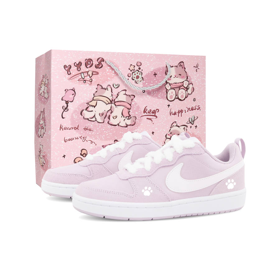 Nike Nike Court Borough Peach Velvet Cat Paw, Shopping Bag Height Increasing Abrasion Resistant Low top Skateboard Shoes