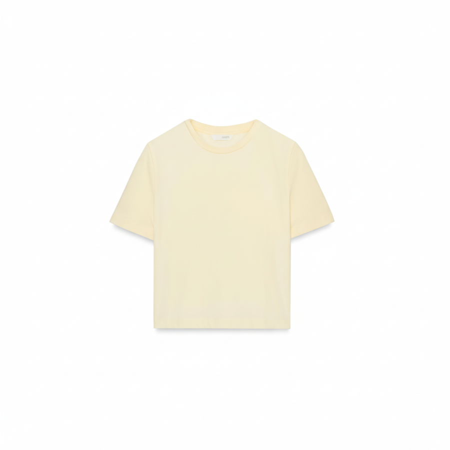 ZARA T Shirts Women's Light Yellow Crew Neck