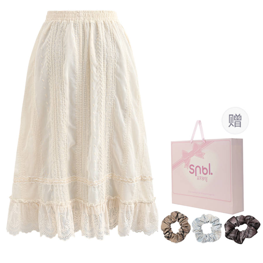 SNBL Casual Long Skirts Women's Apricot Moderate Mid Length A Line Skirt