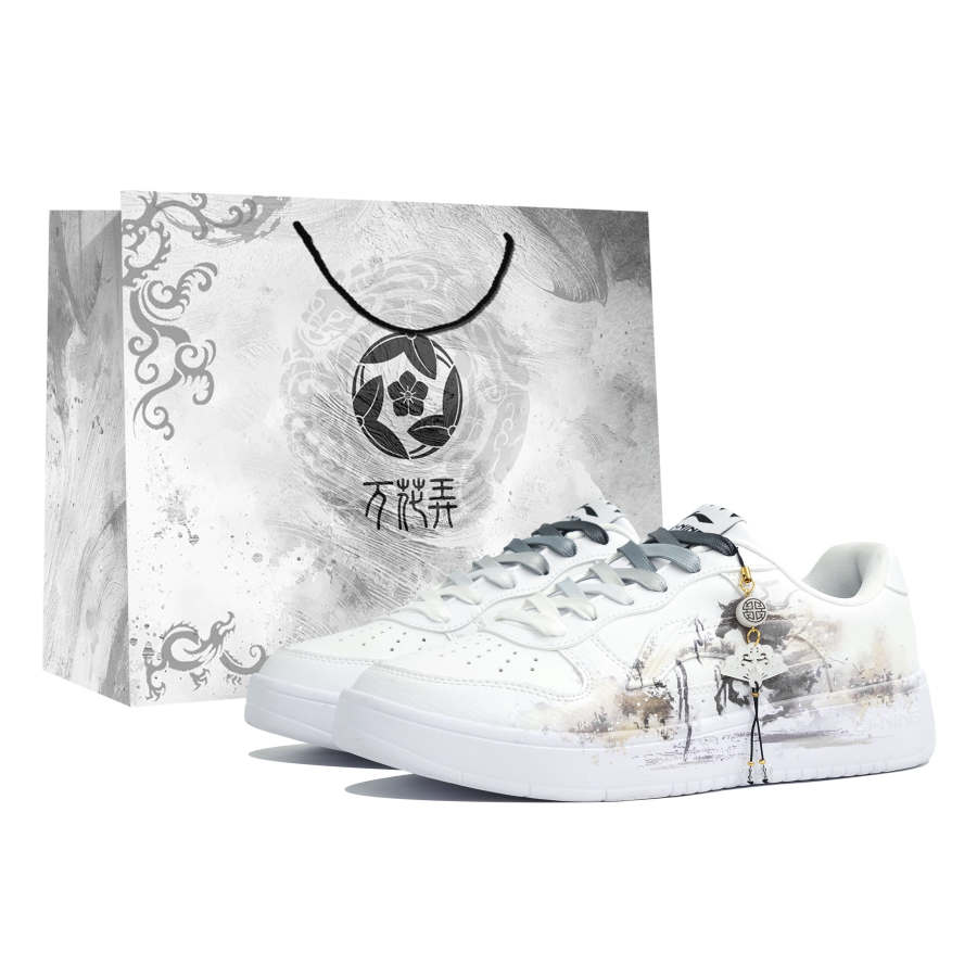 Li-Ning Li Ning Floating Boat Myriad Flowers, Ink Horse, Shopping Bag Cushioning, Wear Resistant Low top Skateboard Shoes Men's