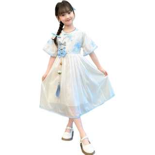 PLANDOO Kids Dresses Stand Collar Thin Mid Length