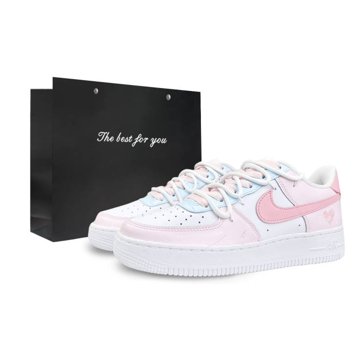 Nike Nike Air Force 1 LE Slip Resistant Cushioning Abrasion Resistant Low top Kids' Skateboarding Shoes Pink White Blue
