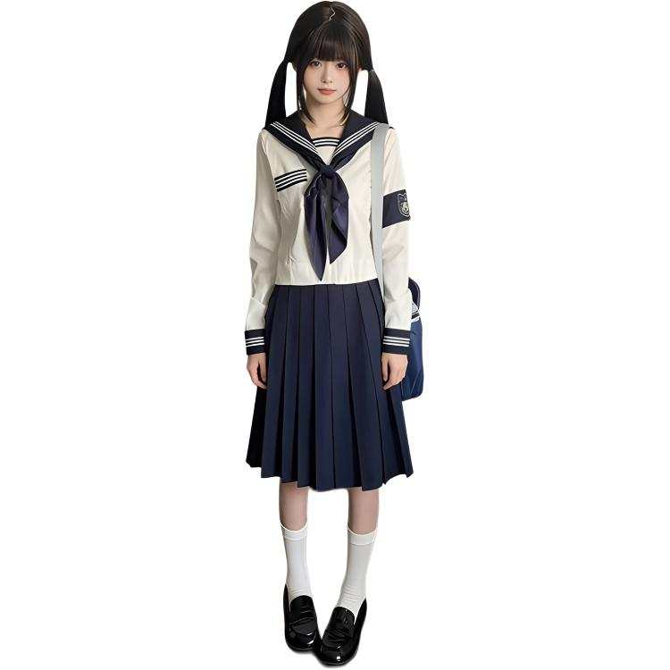 Cotton Gene Two Piece Skirt Sets Women's Navy Collar Thin Mid Length