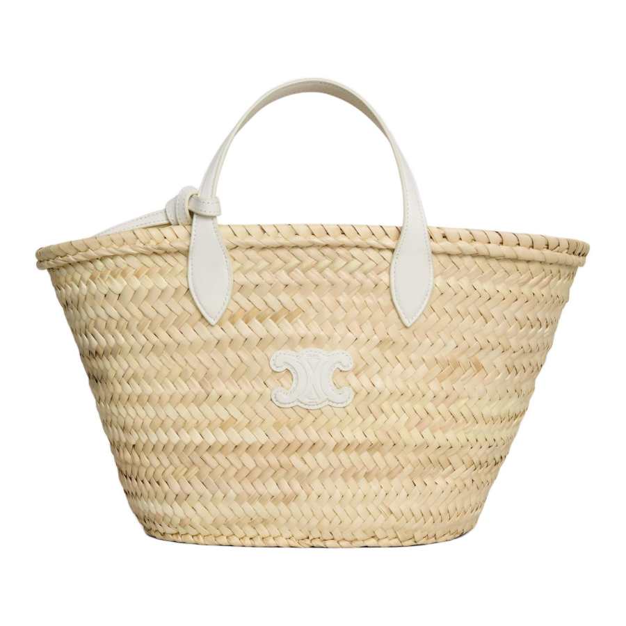 CELINE Teen Triomphe Palm Leaf Calfskin Handbag Women's White