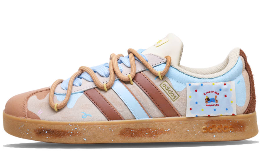 Adidas Adidas VL COURT 2.0 Suede Slip Resistant Low top Skateboard Shoes Unisex Light Brown Blue
