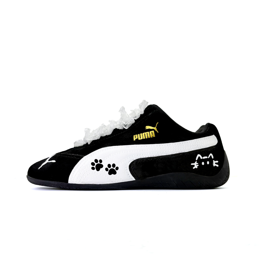 PUMA Speedcat Milk Kitten Pu Abrasion Resistant Low top Racing Shoes Unisex Black White
