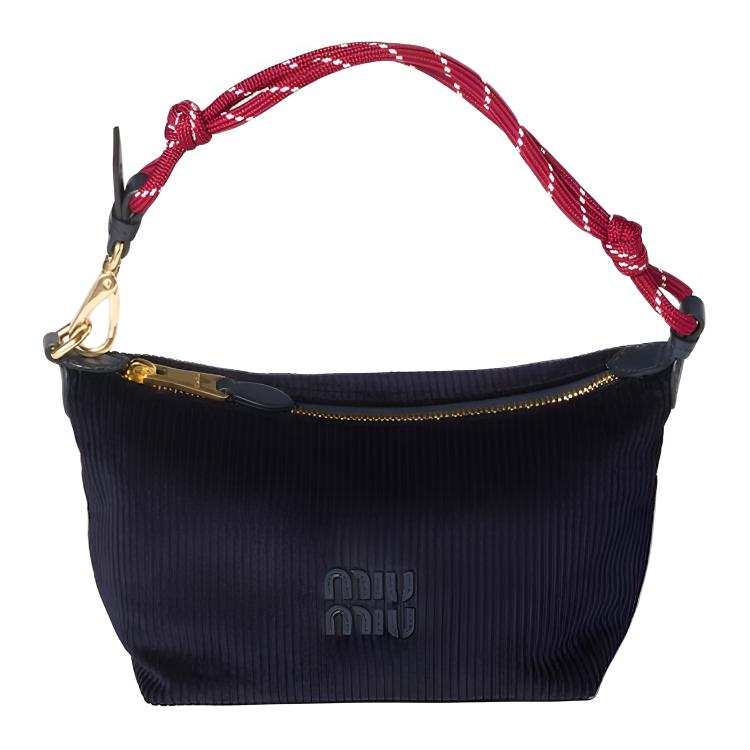 MIU MIU Cotton Handbag Mini Women's Marine Blue & Burgundy