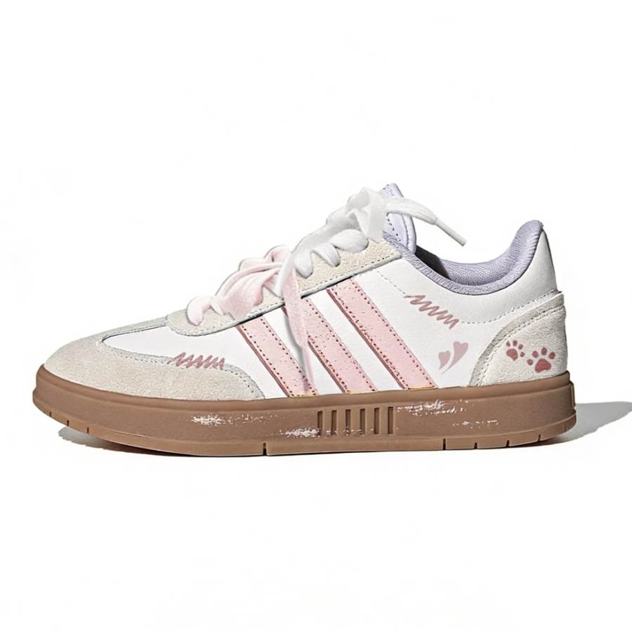 Adidas Adidas Gradas Naive Kitten Suede Abrasion Resistant Slip Resistant Low top Skateboard Shoes Unisex White Pink Colorway