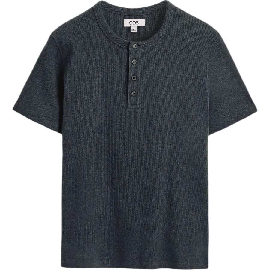 COS T Shirts Men's Blue Gray Henry Collar