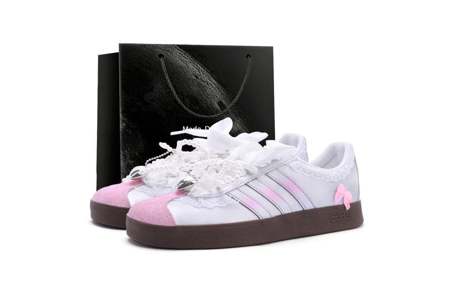 Adidas Adidas VL COURT 2.0 Suede Slip Resistant Abrasion Resistant Low top Skateboard Shoes Unisex Silver Pink