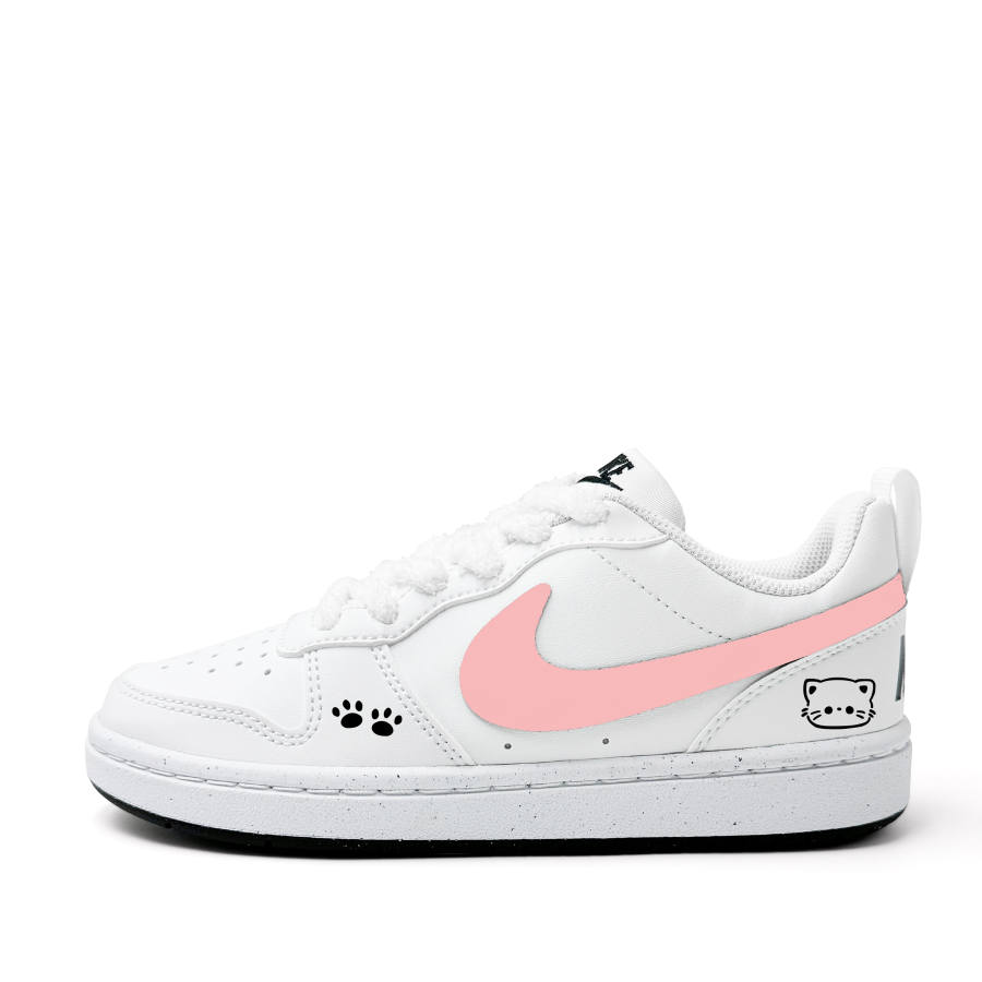 Nike Nike Court Borough Fresh Look Kitten Synthetic Leather Abrasion Resistant Low top Kids' Skateboarding Shoes White
