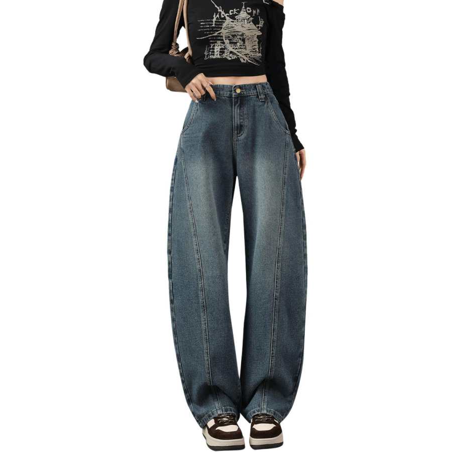 Tonlion Jeans Women's Vintage Blue Moderate Wide Leg Pants