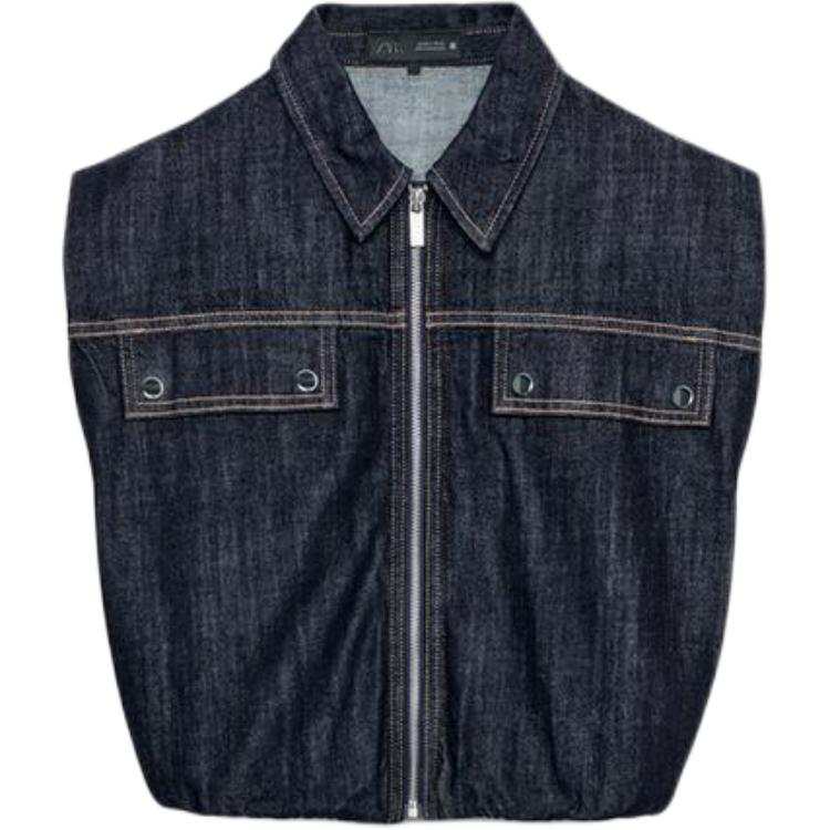 ZARA Vests Women's Blue Lapel Moderate Denim