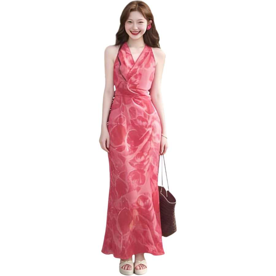JBBCN Sleeveless Dresses Women's Fuchsia Lace Up Moderate Long