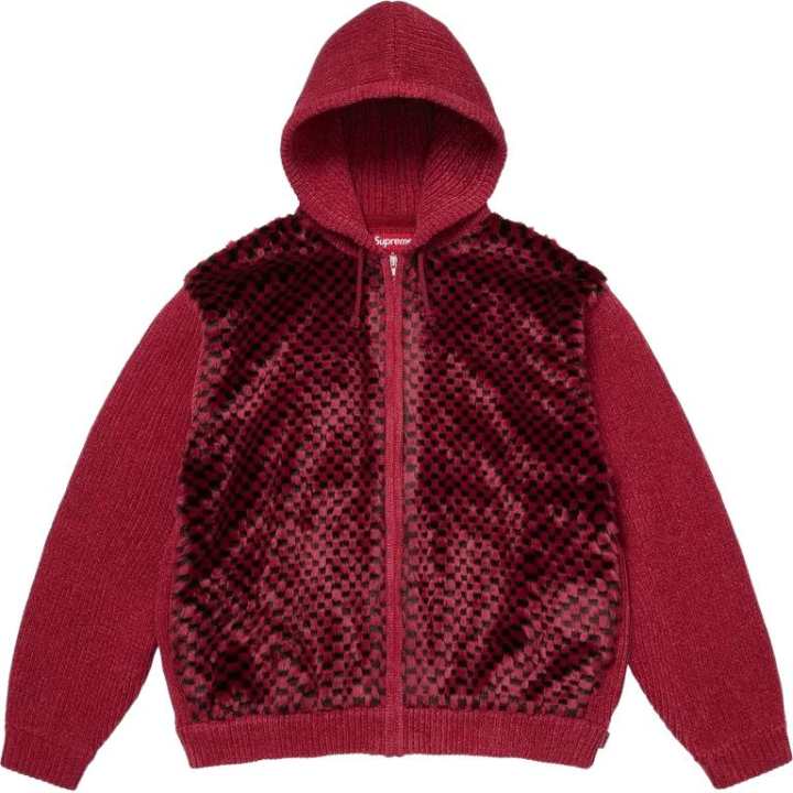 Supreme Supreme SS26 WEEK6 Checkerboard Faux Fur Zip Up Hooded Sweater Jacket Unisex