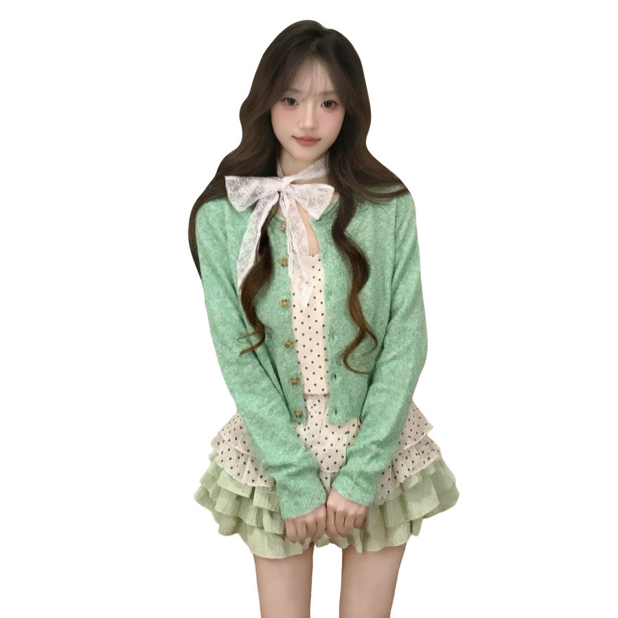 JBBCN Knitwear Women's Green Crew Neck Moderate Cardigan