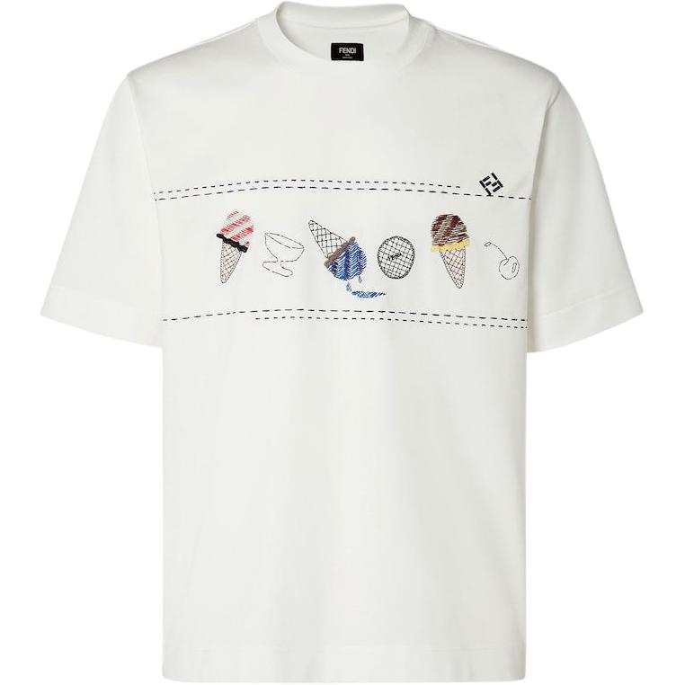 FENDI T Shirts Men's White Crew Neck Moderate Straight Fit