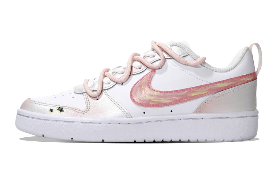Nike Nike Court Borough 2 Graffiti Dreamer, Wild Culture Slip Resistant Low top Skateboard Shoes Women's White Pink