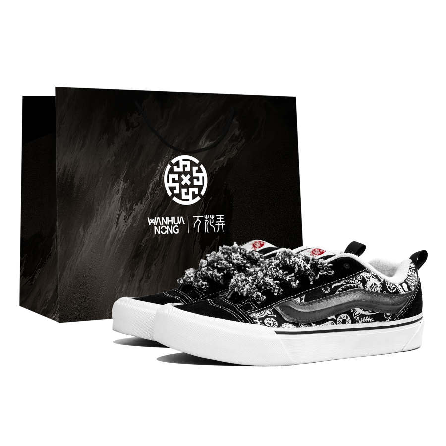 Vans Knu Skool Kaleidoscope, Floral Realm, Shopping Bag Abrasion Resistant Low top Skateboard Shoes Men's Black White