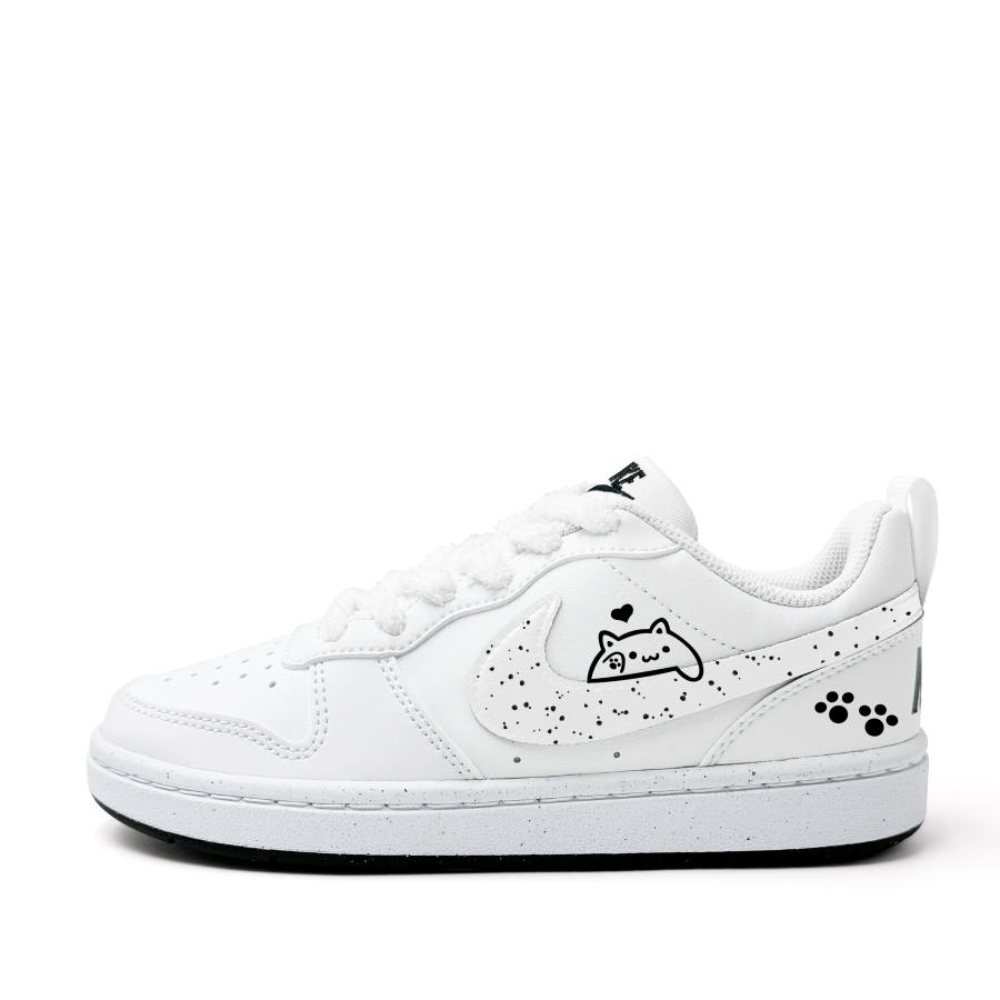 Nike Nike Court Borough Heart Shaped Cat Synthetic Leather Abrasion Resistant Low top Kids' Skateboarding Shoes White