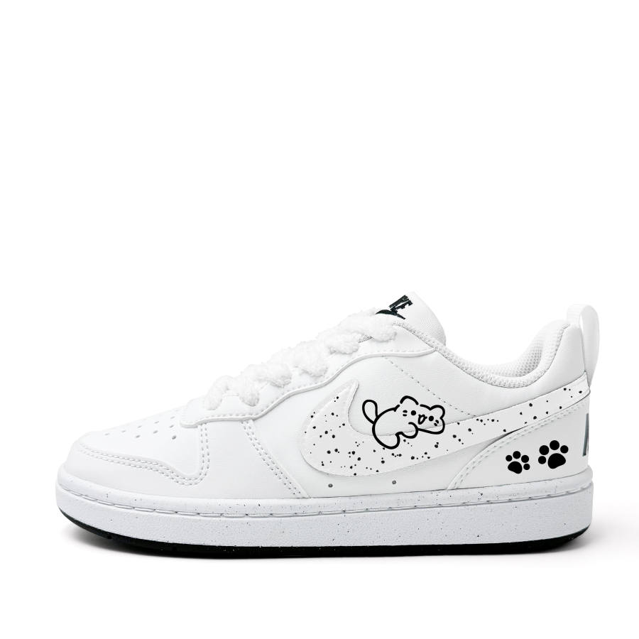 Nike Nike Court Borough Climbing Cat Synthetic Leather Abrasion Resistant Low top Kids' Skateboarding Shoes White Teenagers