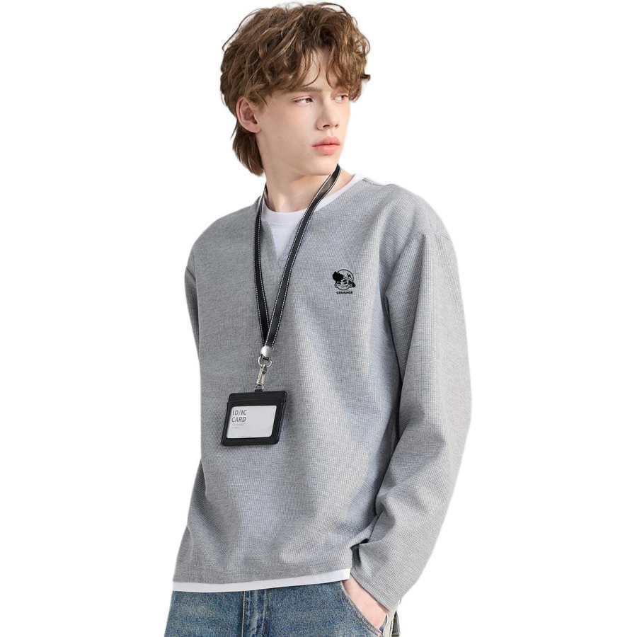 Tonlion T Shirts Men's Gray Crew Neck Moderate Straight Fit
