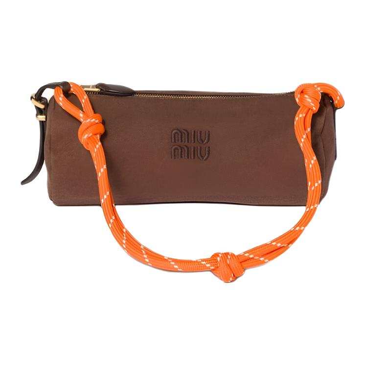 MIU MIU Fabric Cylinder Bag Handbag Small Women's Cocoa Brown & Orange