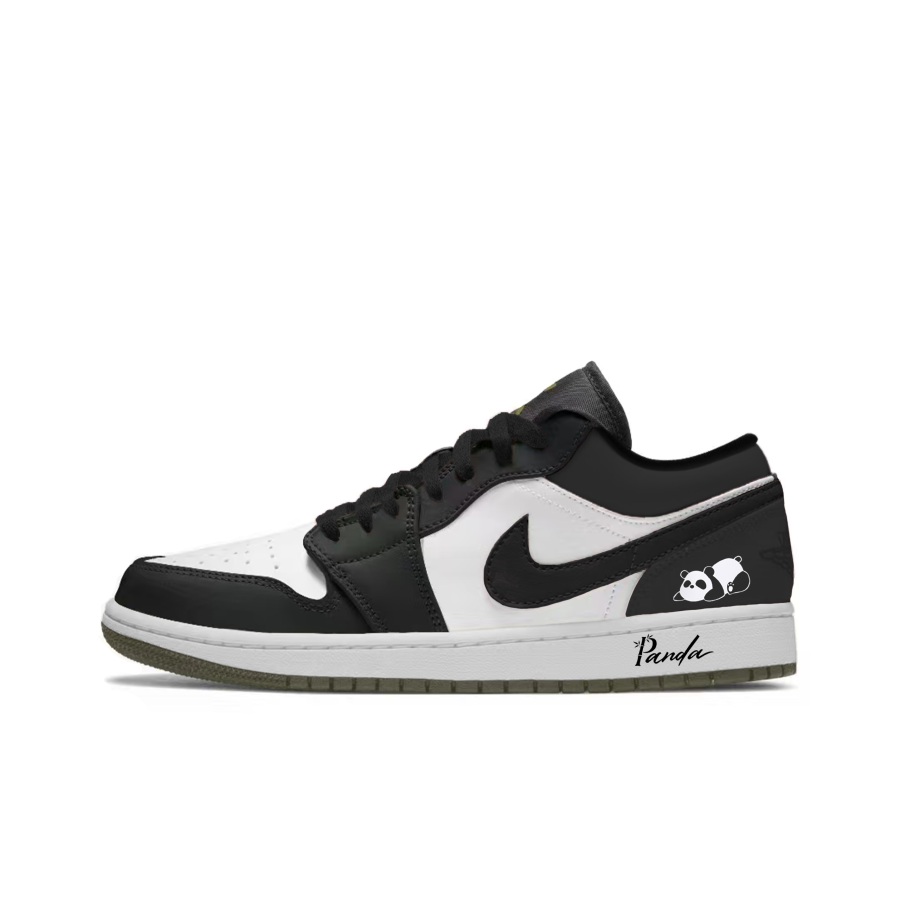 Jordan Jordan Air Jordan 1 Sleepy Panda Low top Children's Basketball Shoes Black White Teenagers