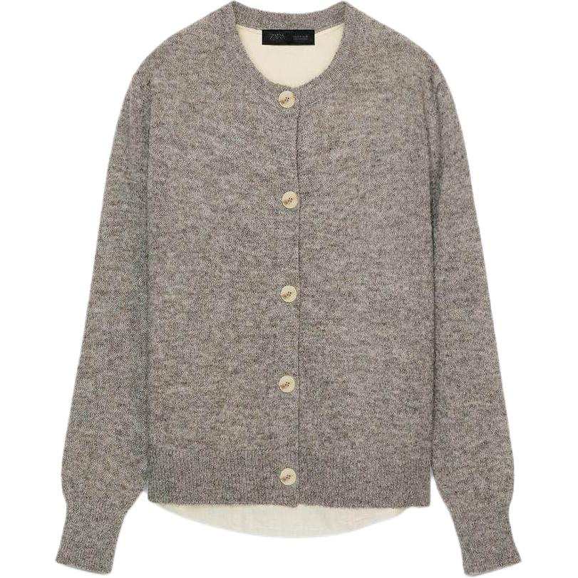 ZARA Knitwear Women's Gray Crew Neck Moderate Cardigan