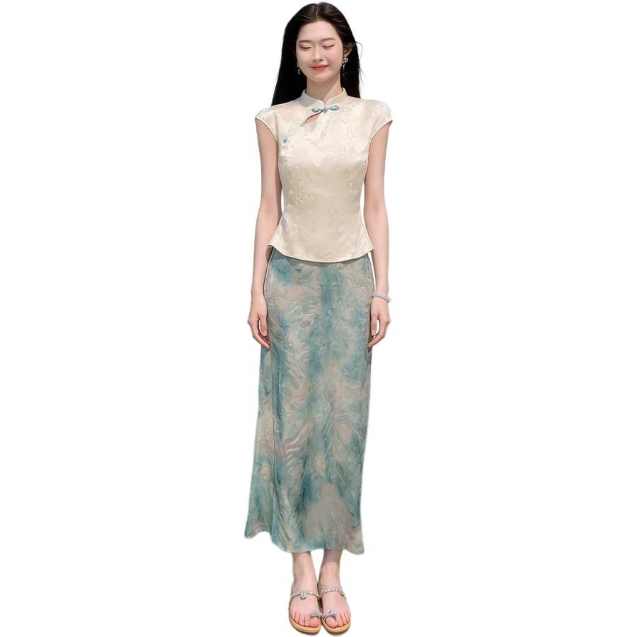 JBBCN Two Piece Skirt Sets Women's Stand Collar Thin Long
