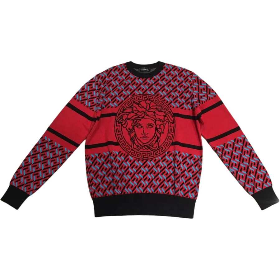 VERSACE Knitwear Men's Red Crew Neck Moderate Straight Fit