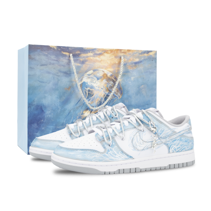 Nike Nike Dunk Monster Lab, Blue Sea Ban Slip Resistant Low top Skateboard Shoes Unisex White Blue