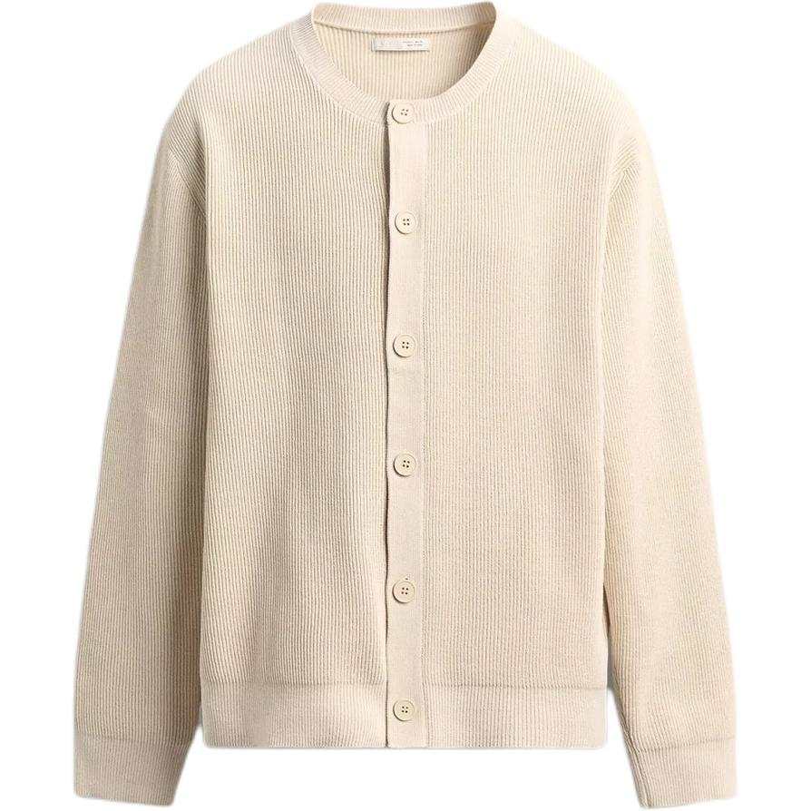ZARA Knitwear Men's White Crew Neck Moderate Cardigan