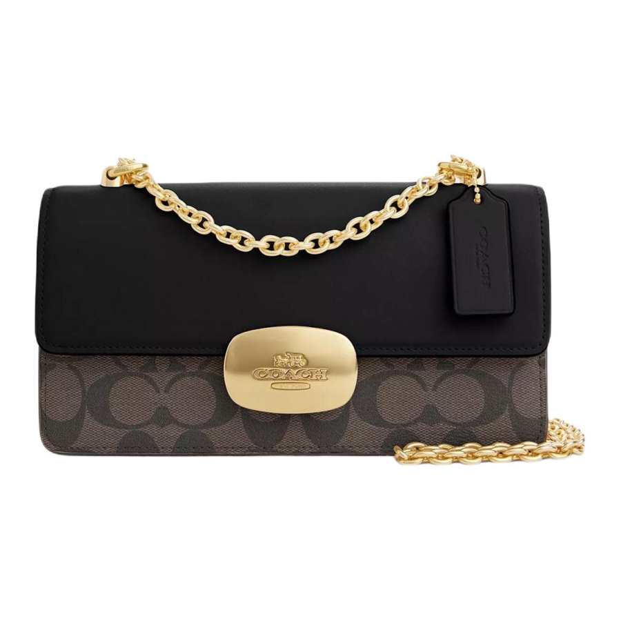 COACH Eliza Coated Canvas With Leather Crossbody Bags Medium Women's Black & Dark Brown