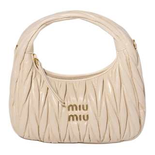 MIU MIU Wander Collection Matelassé Calfskin Handbag Women's Travertine Stone Color