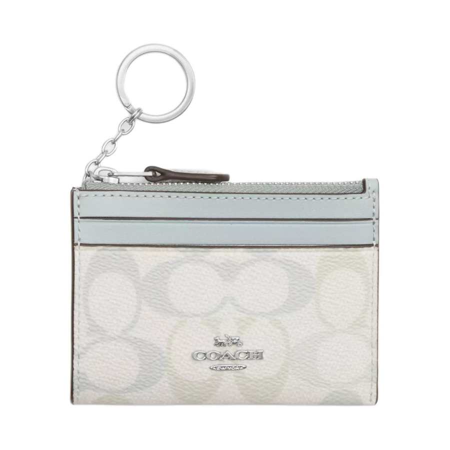 COACH Skinny Id Case Coated Canvas With Leather Card Holder Mini Women's Silver & Blue