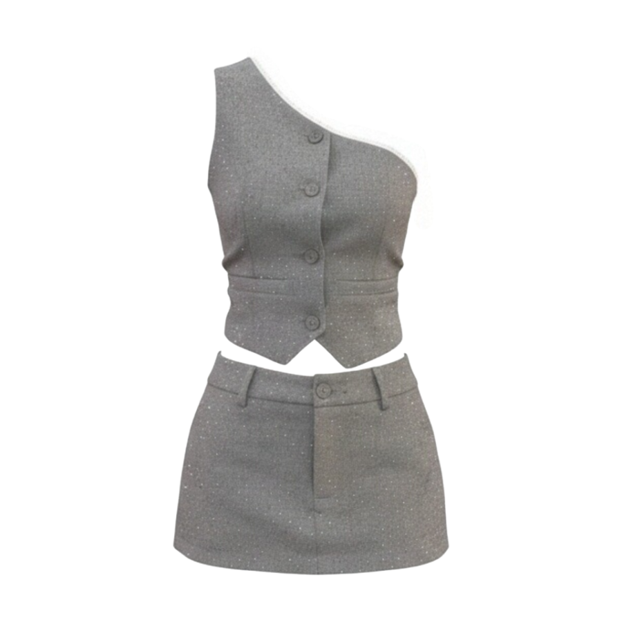 MTHE Two Piece Skirt Sets Women's Asymmetrical Collar Thin Short