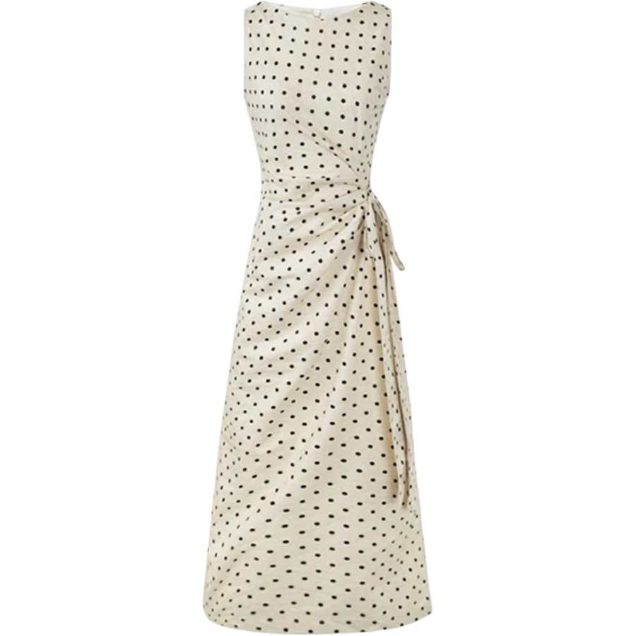JBBCN Sleeveless Dresses Women's Light Apricot Polka Dot Dress Crew Neck Thin Long